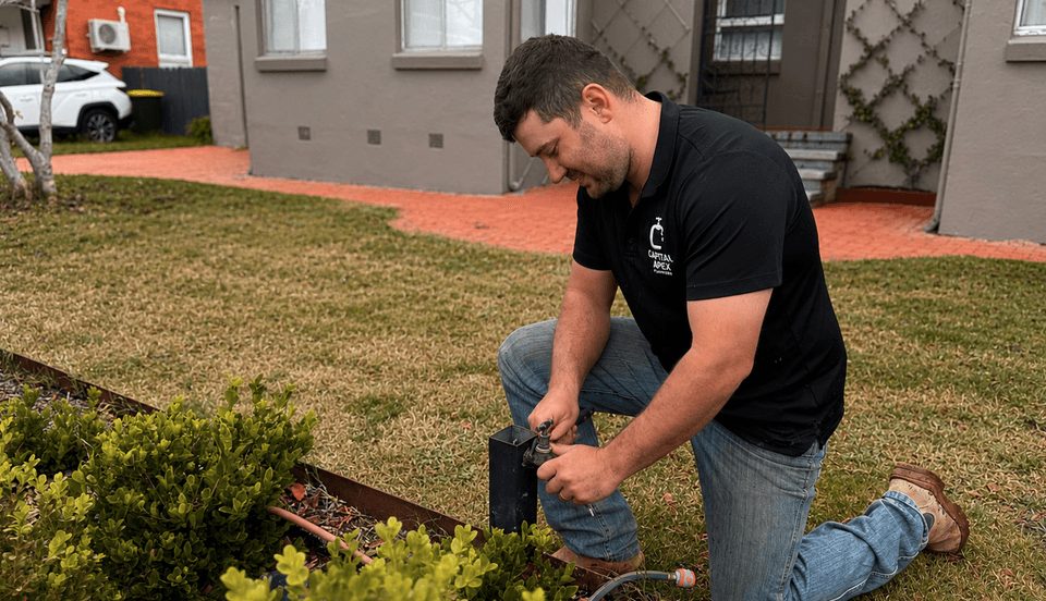 Connor repairing a burst water pipe at the meter